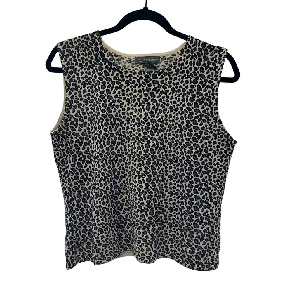 Vintage SML Design leopard print cotton sleeveless sweater top size‎ M
